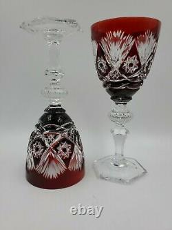 VTG SPODE WINE GLASS Cranberry Cut To Clear Crystal 7 1/4 BOHEMIAN STYLE Lot/2