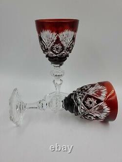 VTG SPODE WINE GLASS Cranberry Cut To Clear Crystal 7 1/4 BOHEMIAN STYLE Lot/2