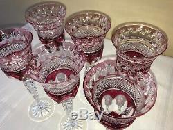 VTG Set of 6 Wine Glasses Water Goblets THARAUD Ruby Cranberry Cut Crystal