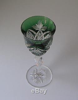 Val ST Lambert / ABP Emerald Green Cased Cut to Clear Crystal Wine Goblet Glass