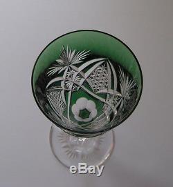 Val ST Lambert / ABP Emerald Green Cased Cut to Clear Crystal Wine Goblet Glass