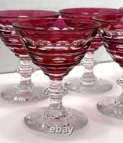 Val St Lambert 6 Crystal Blarney Ruby Martini Cocktail Glass Cut to Clear 3.5