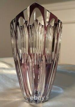 Val St. Lambert Amethyst Purple Cut To Clear Crystal Glass Vase 8 1/4 STUNNING