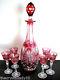 Val St Lambert Cranberry Cased Cut To Clear Crystal Decanter + Cordials C1905