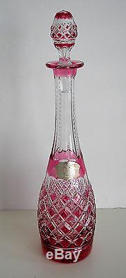 Val St Lambert Cranberry Or Pink Cased Cut Clear Crystal Decanter