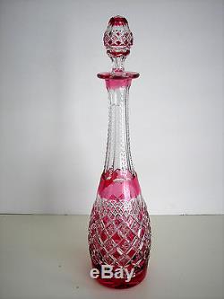 Val St Lambert Cranberry Or Pink Cased Cut Clear Crystal Decanter