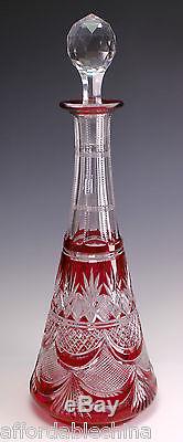 Val St. Lambert Cranberry Ruby Red Cut to Clear Crystal Glass Decanter -Gorgeous