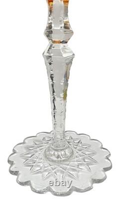 Val St Lambert Crystal Wine Glass Amber Gold Cut to Clear Snowflake Base 8.25