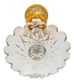 Val St Lambert Crystal Wine Glass Amber Gold Cut to Clear Snowflake Base 8.25