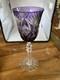 Val St Lambert Crystal Wine Glass Amethyst Cut to Clear Snowflake Base 8.4