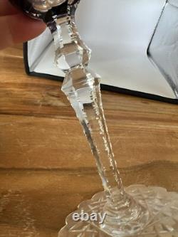 Val St Lambert Crystal Wine Glass Amethyst Cut to Clear Snowflake Base 8.4