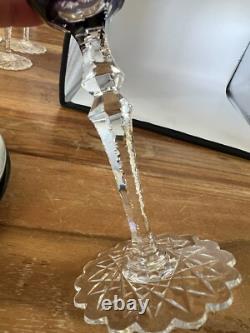 Val St Lambert Crystal Wine Glass Amethyst Cut to Clear Snowflake Base 8.4
