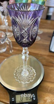 Val St Lambert Crystal Wine Glass Amethyst Cut to Clear Snowflake Base 8.4