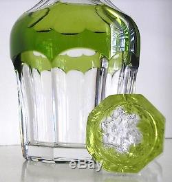 Val St Lambert Emerald Or Peridot Cased Cut Clear Crystal Decanter Signed
