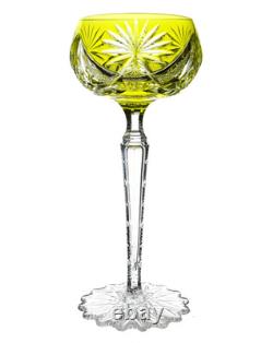 Val St Lambert Epinal Yellow Gold Cut to Clear Crystal Wine Glass Goblet