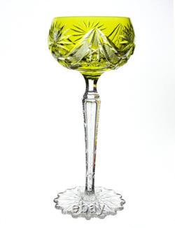 Val St Lambert Epinal Yellow Gold Cut to Clear Crystal Wine Glass Goblet