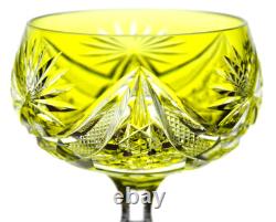 Val St Lambert Epinal Yellow Gold Cut to Clear Crystal Wine Glass Goblet