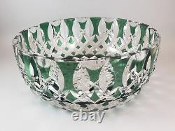 Val St. Lambert Green Cut-to-Clear Crystal Centerpiece Bowl 10 Diameter x 4H