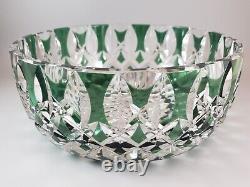 Val St. Lambert Green Cut-to-Clear Crystal Centerpiece Bowl 10 Diameter x 4H