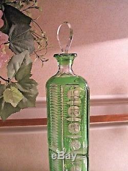 Val St. Lambert Green Cut to Clear Crystal Decanter Art Deco 6 Sided withOS