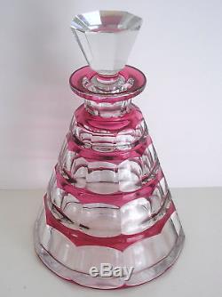 Val St Lambert Muscadet Cranberry Cased Cut To Clear Crystal Decanter + Cordials