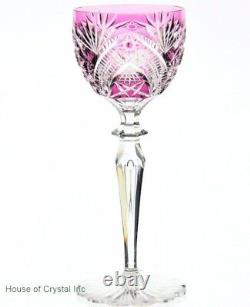 Val St Lambert Pink Lt. Amethyst Cut to Clear Cased Crystal Wine Goblet Vintage