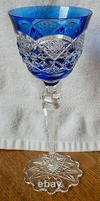 Val St. Lambert Verrept Blue Cased Cut to Clear Crystal Wine Water Goblet Glass