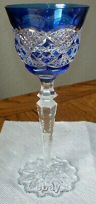 Val St. Lambert Verrept Blue Cased Cut to Clear Crystal Wine Water Goblet Glass
