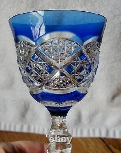 Val St. Lambert Verrept Blue Cased Cut to Clear Crystal Wine Water Goblet Glass