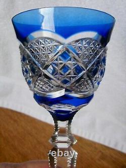 Val St. Lambert Verrept Blue Cased Cut to Clear Crystal Wine Water Goblet Glass