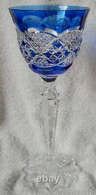 Val St. Lambert Verrept Blue Cased Cut to Clear Crystal Wine Water Goblet Glass