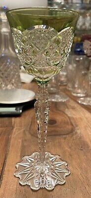 Val St Lambert Verrept Lime Chartreuse Cut to Clear Crystal Wine Glass GORGEOUS