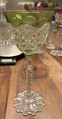 Val St Lambert Verrept Lime Chartreuse Cut to Clear Crystal Wine Glass GORGEOUS