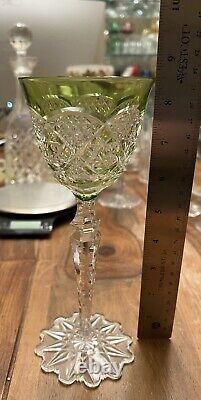 Val St Lambert Verrept Lime Chartreuse Cut to Clear Crystal Wine Glass GORGEOUS
