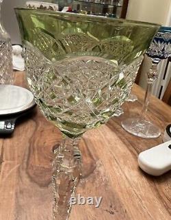 Val St Lambert Verrept Lime Chartreuse Cut to Clear Crystal Wine Glass GORGEOUS