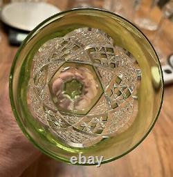 Val St Lambert Verrept Lime Chartreuse Cut to Clear Crystal Wine Glass GORGEOUS