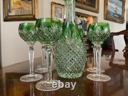 Very RARE Bavarian Emerald Green Cut To Clear Crystal Decanter Cordial Set 8pc
