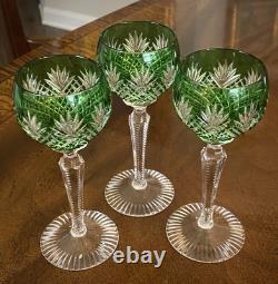 Very RARE Bavarian Emerald Green Cut To Clear Crystal Decanter Cordial Set 8pc