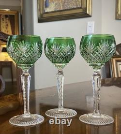 Very RARE Bavarian Emerald Green Cut To Clear Crystal Decanter Cordial Set 8pc