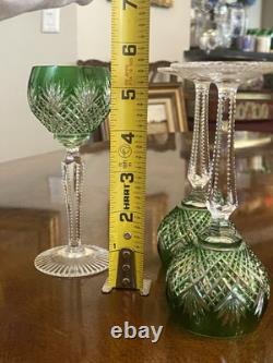 Very RARE Bavarian Emerald Green Cut To Clear Crystal Decanter Cordial Set 8pc