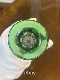 Very RARE Bavarian Emerald Green Cut To Clear Crystal Decanter Cordial Set 8pc