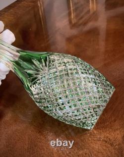 Very RARE Bavarian Emerald Green Cut To Clear Crystal Decanter Cordial Set 8pc