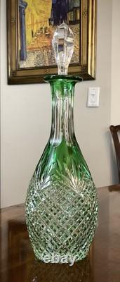 Very RARE Bavarian Emerald Green Cut To Clear Crystal Decanter Cordial Set 8pc