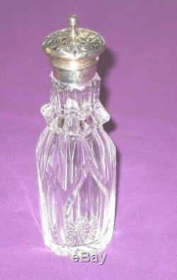 Victorian 1843 Cut Glass Crystal And Sterling Silver Sugar Shaker Antique