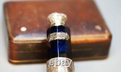 Victorian Cut Cobalt Crystal Glass Bottle Silver Poison Skull Snake Oil Antidote