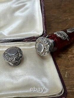 Victorian Cut Ruby Crystal Glass Bottle Silver Top Poison Skull Cyanide Antidote