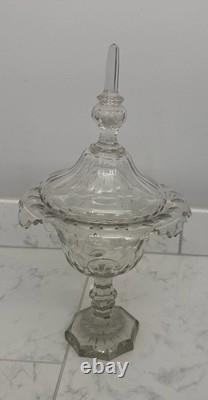 Victorian Sweetmeat Cut Crystal Antique Footed Glass Ginger Jar Covered Coupe