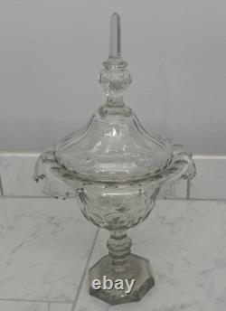 Victorian Sweetmeat Cut Crystal Antique Footed Glass Ginger Jar Covered Coupe