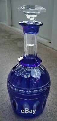 Vintage 10.25 Crystal Decanter Cobalt Cut to Clear Glass Faceted