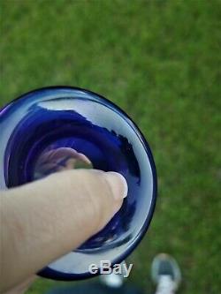 Vintage 10.25 Crystal Decanter Cobalt Cut to Clear Glass Faceted